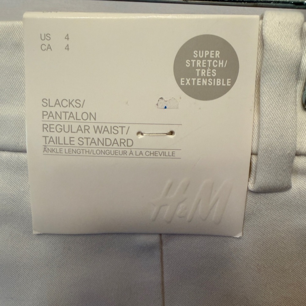 NWT H&M Women’s Size 4 Super Stretch White Pants Split Cuff Side Zip - Picture 4 of 11